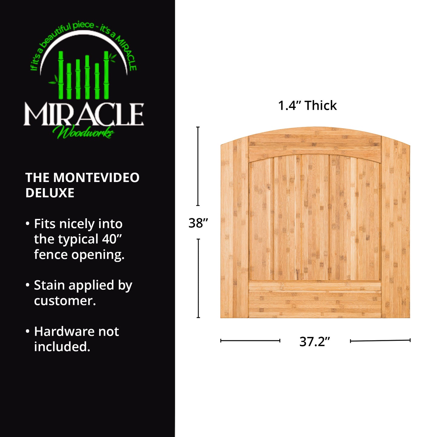 The Montevideo Deluxe, Unfinished, Bamboo Fence Gate (Short 38" H x 37.2" W)