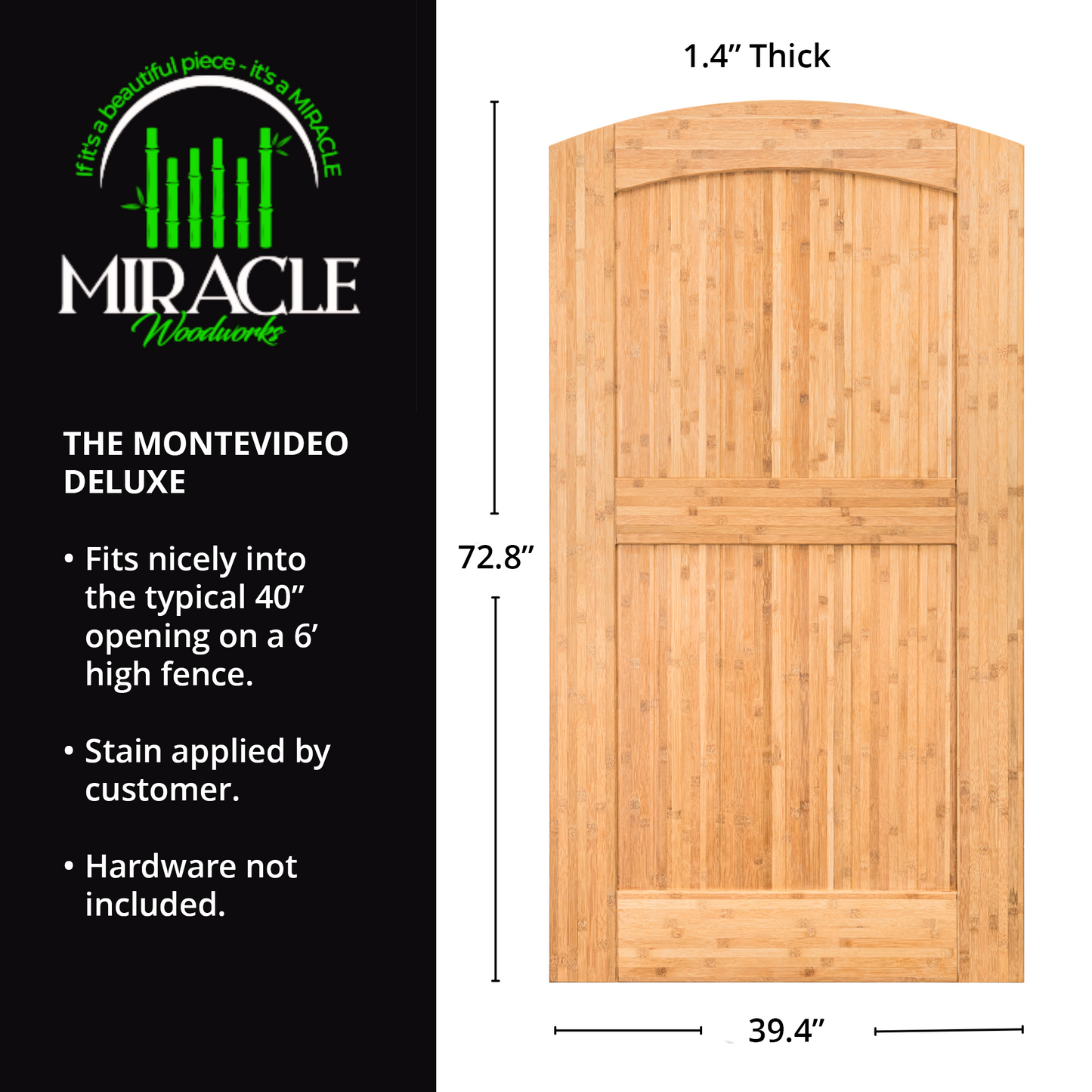 The Montevideo Deluxe, Unfinished, Bamboo Fence Gate (Tall 72" H x 39" W)