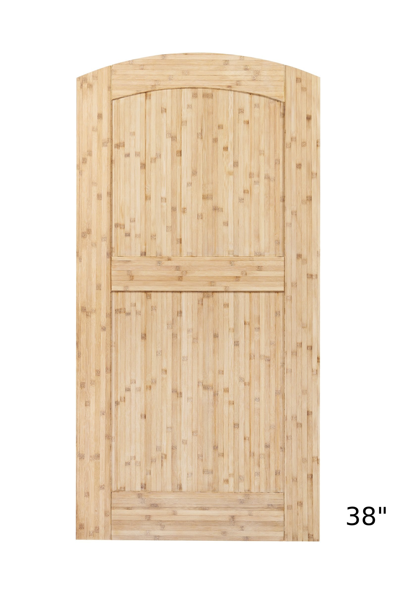 38 inch arched bamboo garden gate, unfinished, front view
