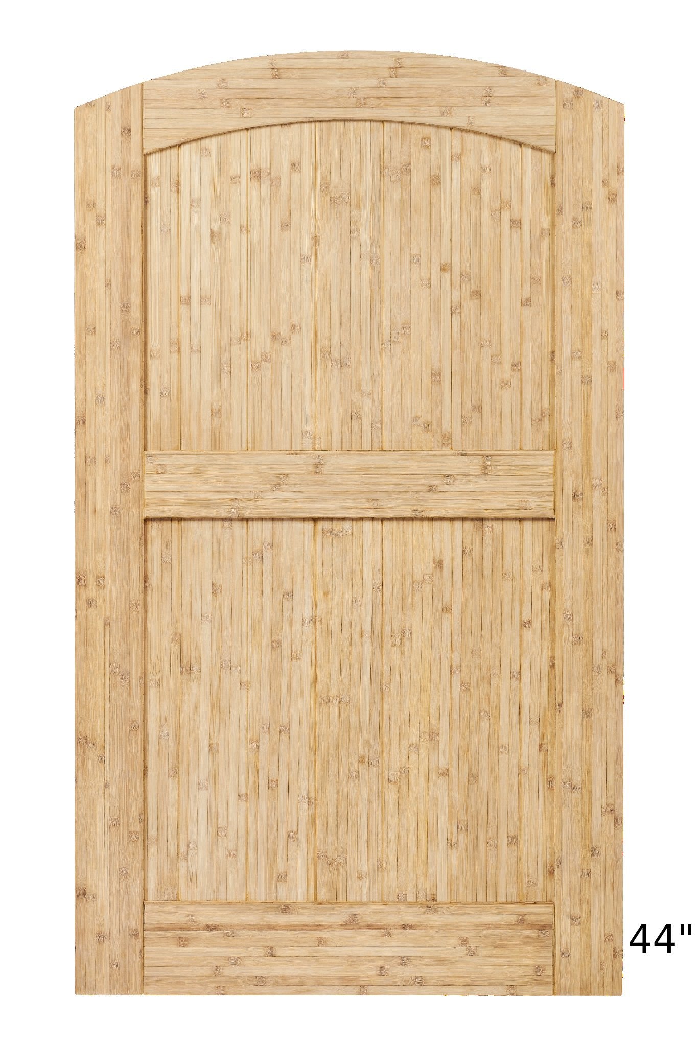 44 inch arched bamboo garden gate, unfinished, front view